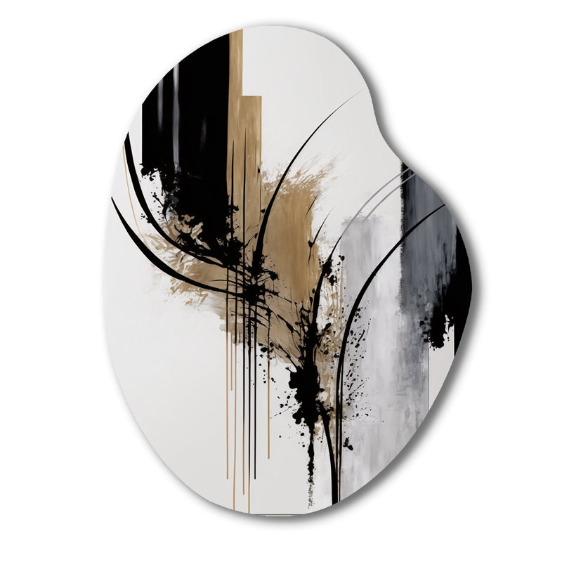 Noir, blanc et or Expression II - Art mural asymétrique abstrait en métal pour le salon, impression d'art en métal de forme unique noire