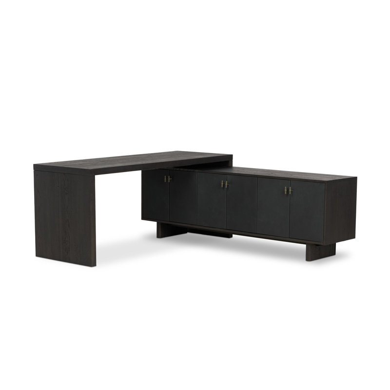 Posada L-Shaped Desk - Amber Oak Veneer, Worn Black Oak