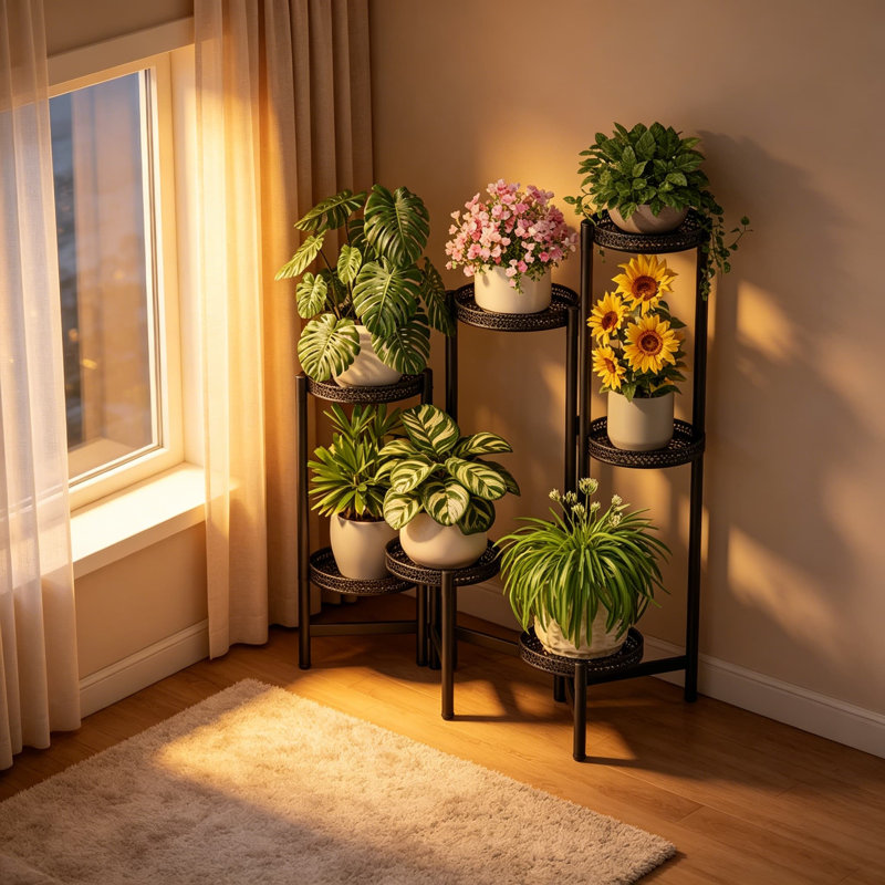 Support à plantes en métal à 7 niveaux pour plantes d'intérieur et d'extérieur en fer forgé robuste
