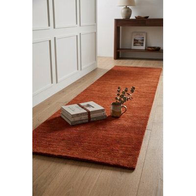Hand Loom Knotted Wool Solid Pink Runner Indoor Area Rug