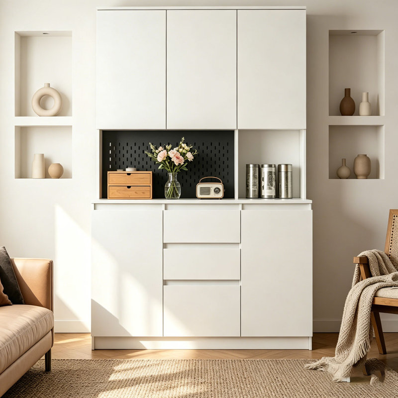 74" Freestanding Kitchen Pantry Cabinet Cupboard with 6 Doors,3 Shelves and 2 Drawer, White
