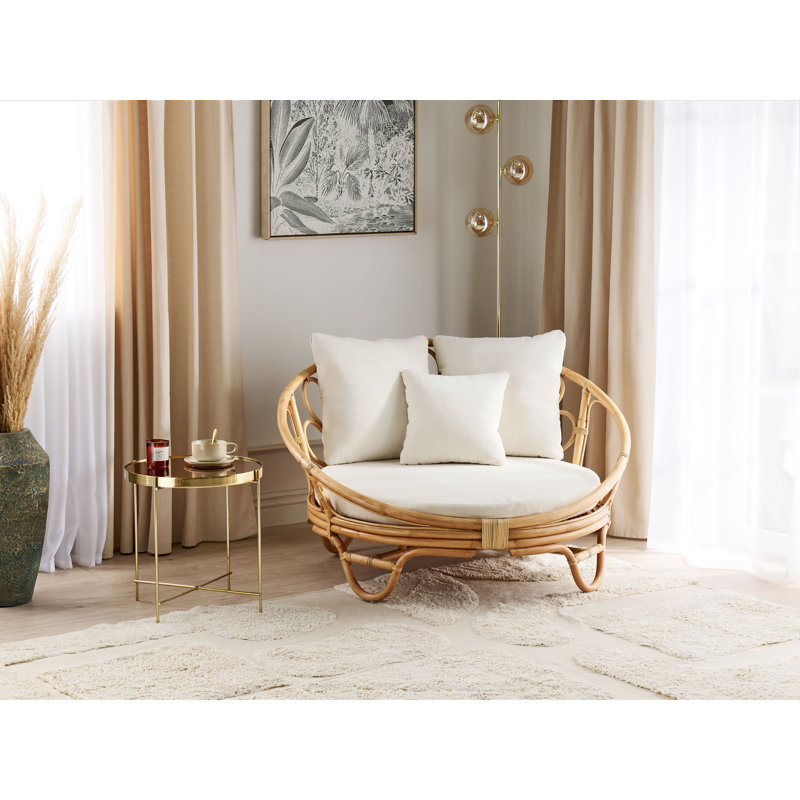 Algia 112cm Wide Curved Wicker Patio Daybed with Cushions, Natural , 1