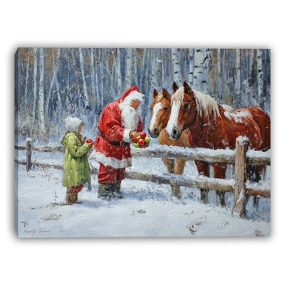 «Partage des pommes avec les chevaux», art mural sur toile