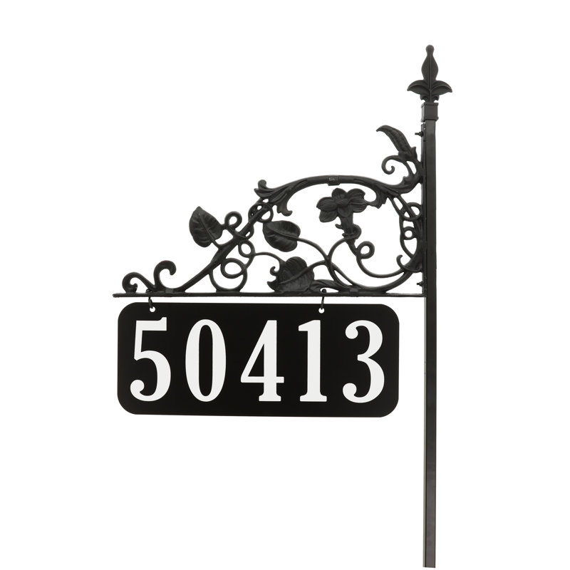 Panneau d'adresse de pelouse à double face en métal Magnolia avec chiffres de 6 po et poteau 58 po, Oui