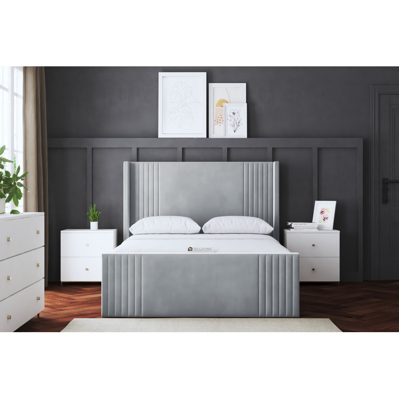 Elara Winged Ottoman Panel Bed with Headboard, Silver, Double (4'6)