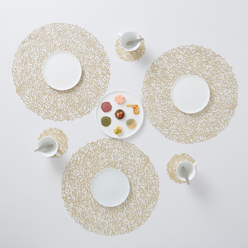 Petal Vinyl Solid Colour Round Placemat, Champagne