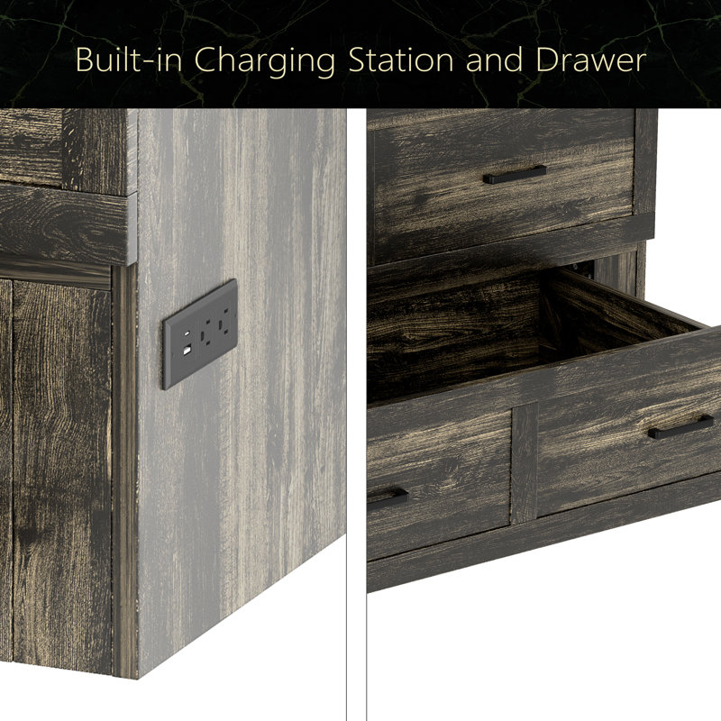 Murphy Bed Cabinet With Charging Station, Multi-Functional Foldable Platform Bed With 1 Large Storage Drawer For Guest Room, Small Bedroom