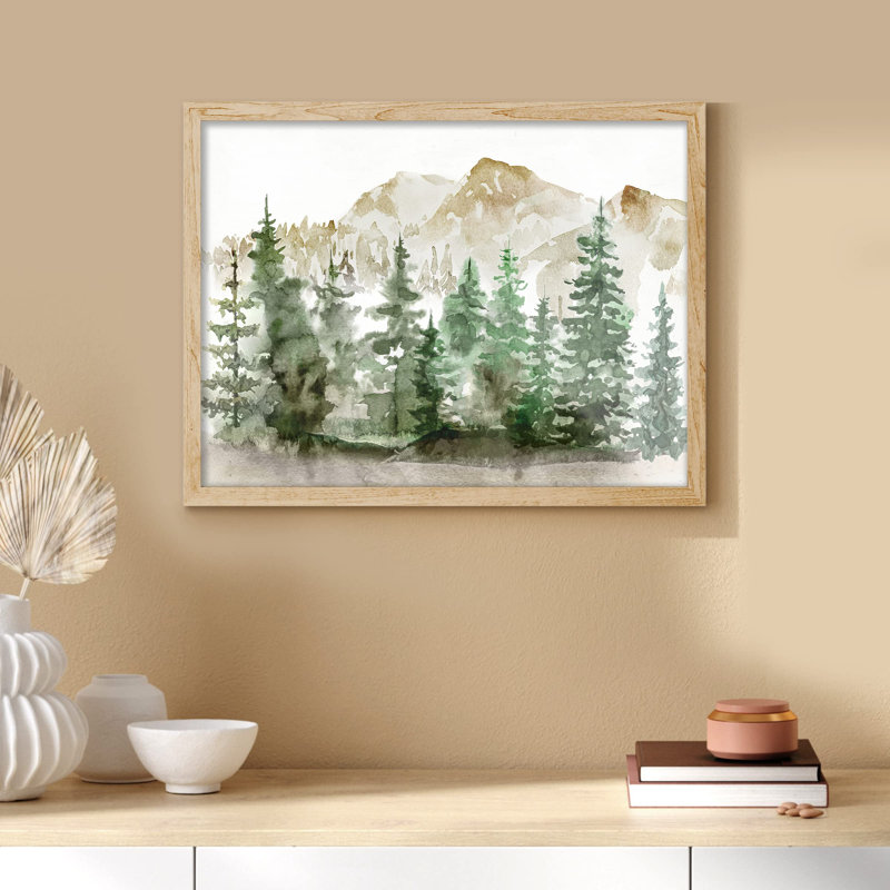 " Watercolor Pine Tree Forest ", Natural, 12" H x 16" W
