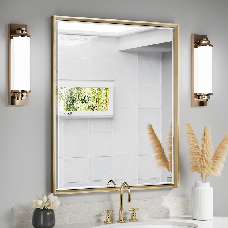 Miroir de salle de bain Lohoski, Or brossé, 36 po x 30 po