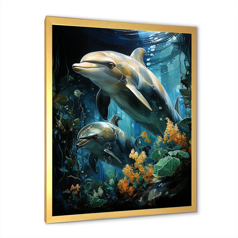 «Dolphin Eco Guardians II», reproduction sur toile, H 40 po x l 30 po x P 1,5 po, Cadre doré simple