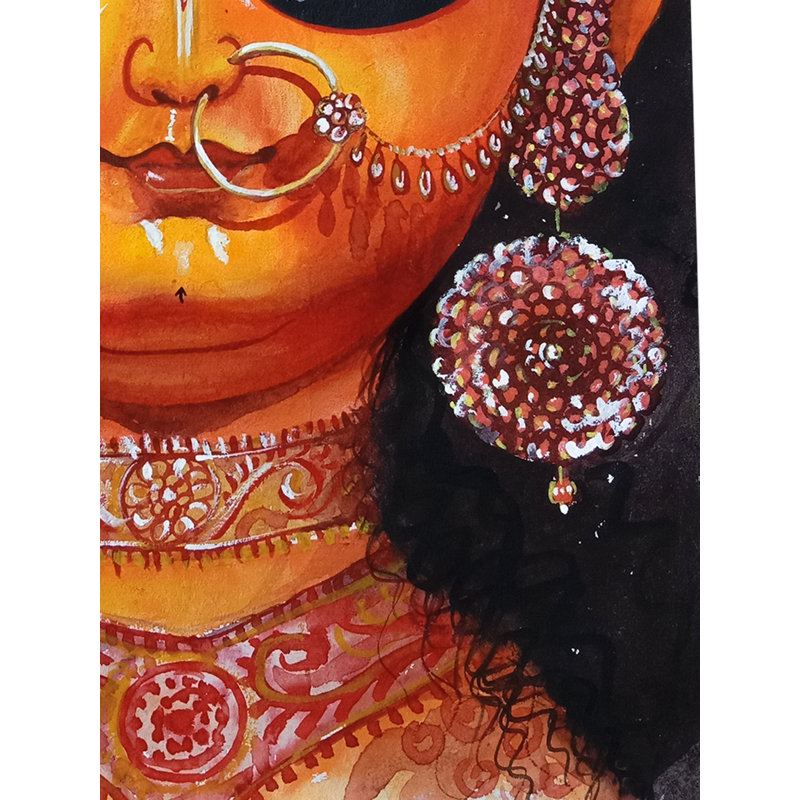 «Shringar of Goddess Durga», peinture à l'aquarelle sur papier - Art spirituel indien contemporain de 15 po x 11 po par Sudipta Sana