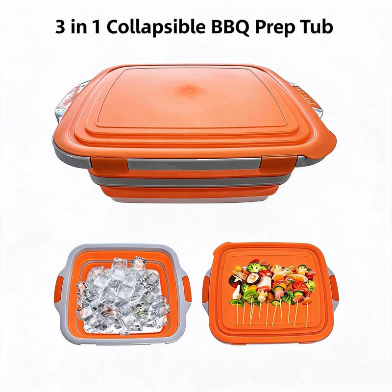 Bac de préparation pour barbecue pliable avec couvercle, bassine pliante avec planche à découper pour le camping/caravaning/cuisine - Préparation des repas, préparation du barbecue et lavage des légumes