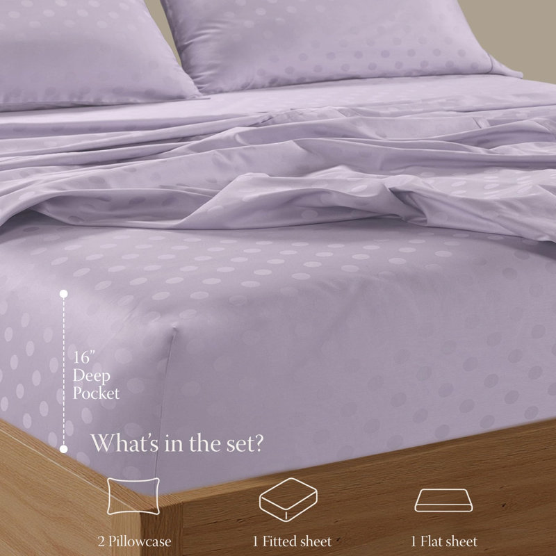 300 Thread Count 100% Cotton Sheet Set in Sateen Weave | Solid and Jacquard, Full Sheet Set with 2 Pillowcases, White Solid