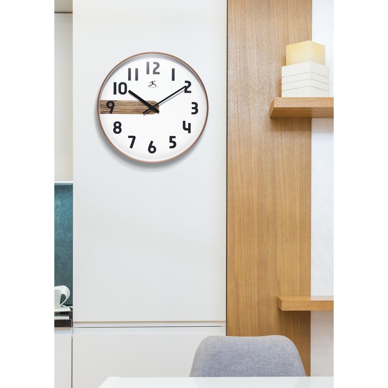 Round Plastic Wall Clock 12 Inches, Woodgrain