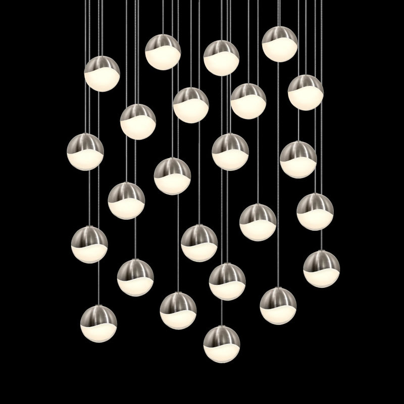 Satin Nickel 24-Light LED Crystal Globe Pendant, Indoor/Outdoor