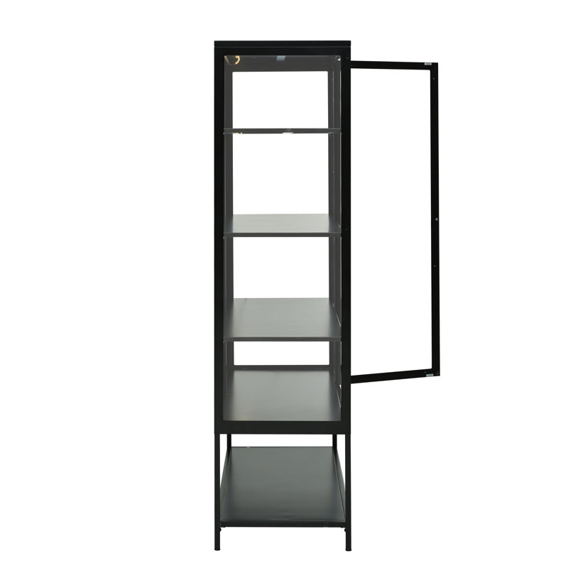 Iron Display Cabinet With Glass Door And Led Lights Steel Curio Cabinet For Collectibles Figures Trophies 3-Sided Glass Display Case For Home Office Study Room Stores Playroom - Black
