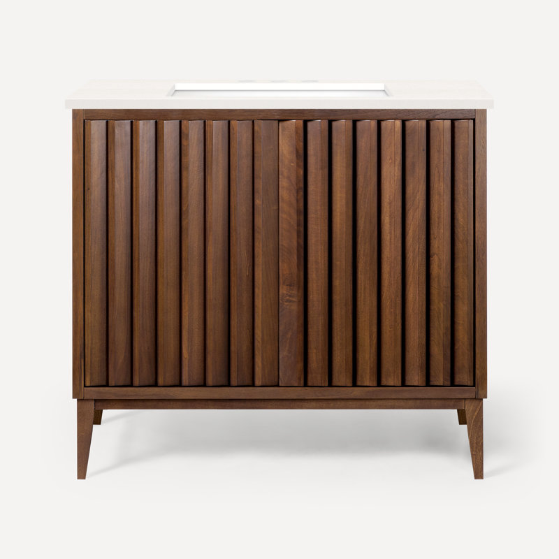 Sinca 36" Vanity With Quartz Stone Vanity Top, Walnut, Three-Hole, White