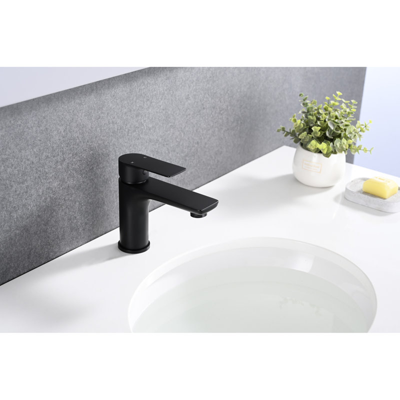 Bathroom Sink Faucet Matte Black Finish, Single Handle, Brass, Hole, Contemporary Design, Ceramic Valve, Hot And Cold Water Toggle Handle Black, Brass Made, Hole Installation, Modern