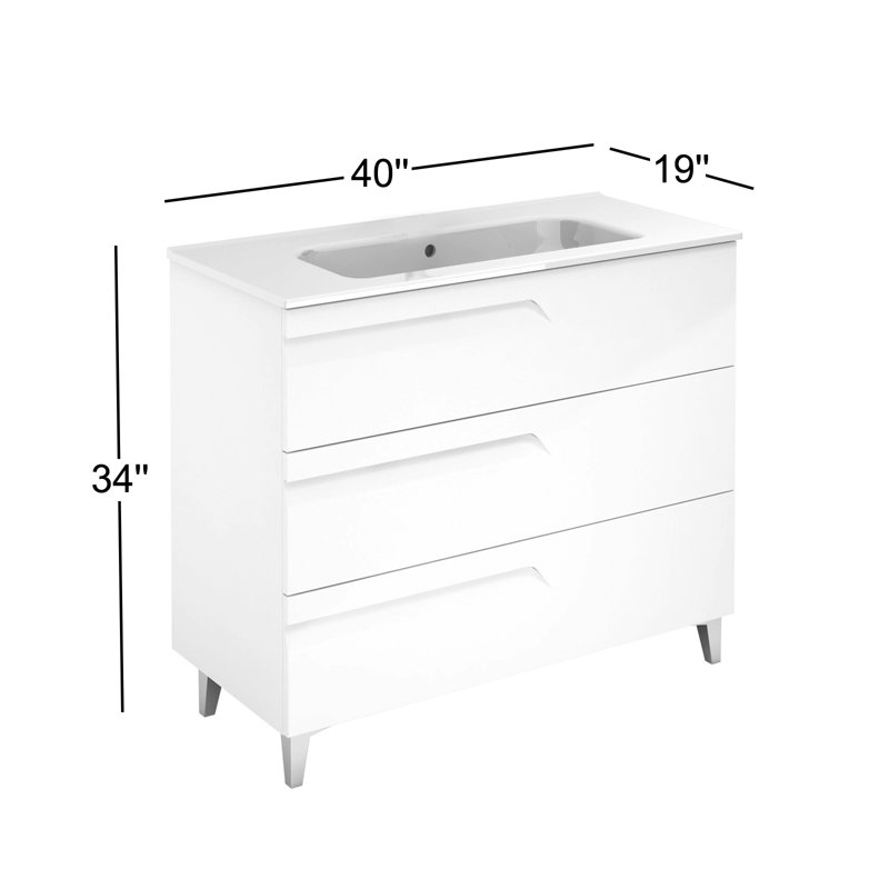 Ensemble de meuble-lavabo de salle de bain simple 40 po Alejandro, Beige naturel