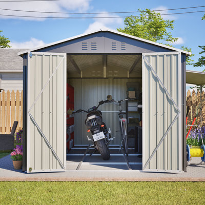 Remise verrouillable en métal sécuritaire 8 x 12 pi - grand rangement extérieur avec cadre en aluminium, remise à outils de jardin durable pour la cour, le patio, la pelouse, gris