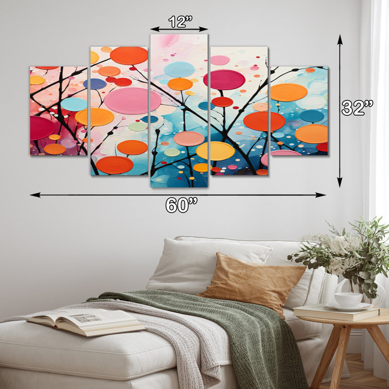 «Colorful Mid Century Abstract Fusion III», impression d'art mural Mid-Century - 5 panneaux