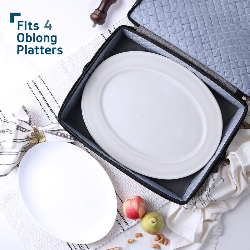 Black Quilted Hard Shell Platter Storage Case with Dividers
