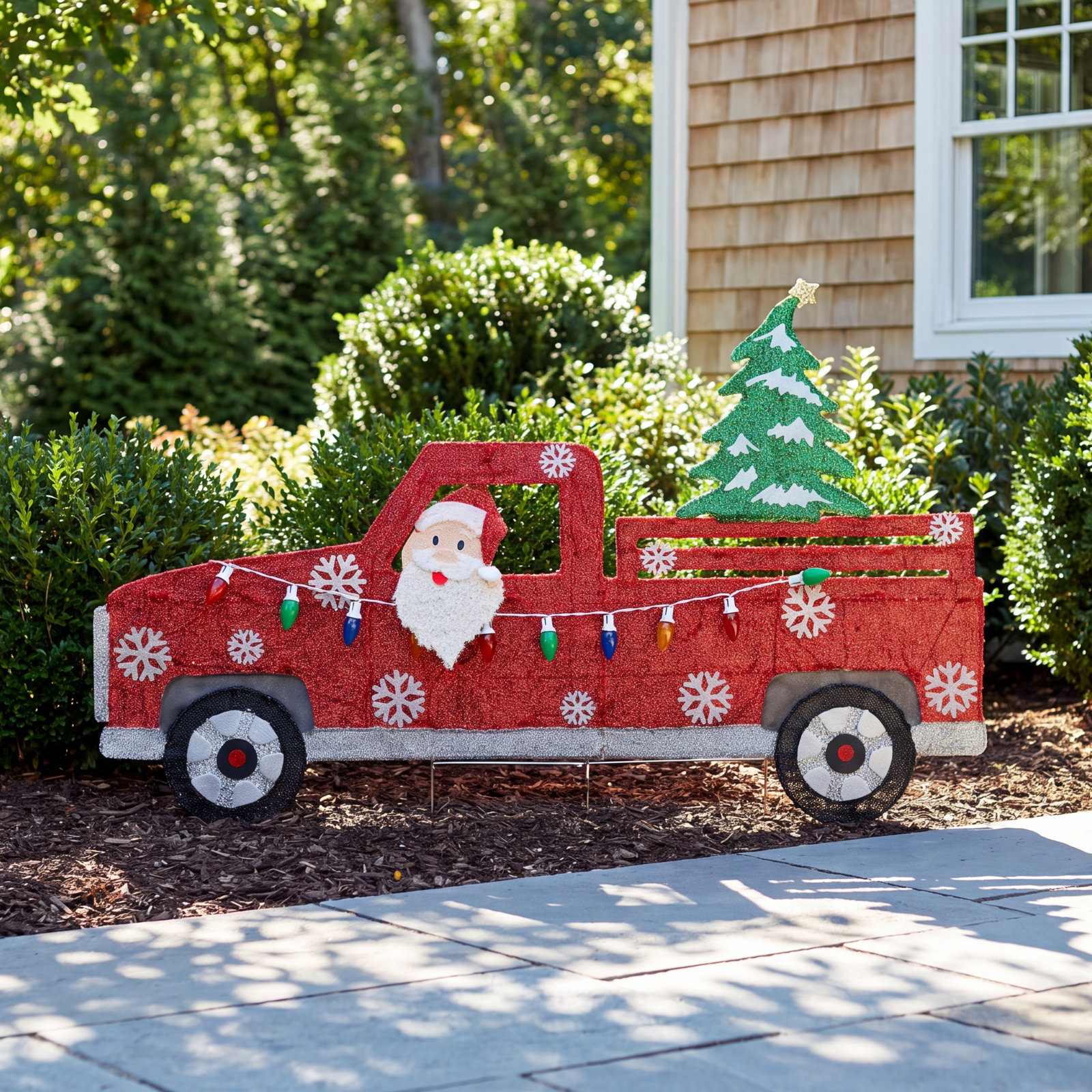 27" Lighted Santa in Red Pickup Truck