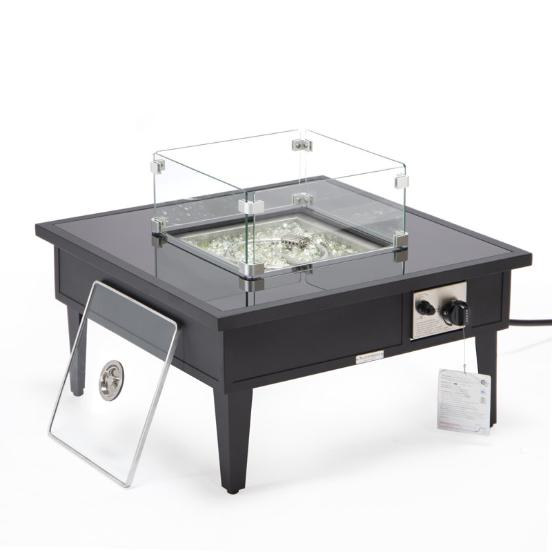 Table de foyer d'extérieur au propane avec couvercle H 20 po x l 26,8 po