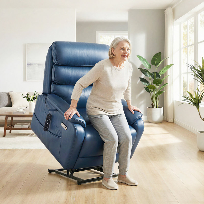 EONIX Dual Motor Lay Flat Power Lift Recliner Chair for Elderly, Electric Leather Lift Chairs for Adults, 400lbs Heavy Duty Power Recliner Lift Sofa with Heat and Massage