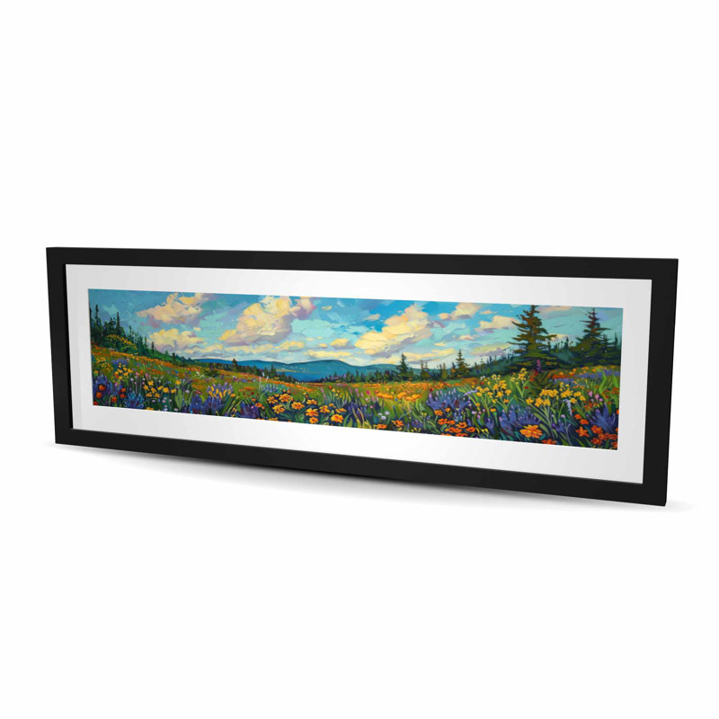 Champ de fleurs - reproduction matte encadrée beige pour la décoration intérieure
