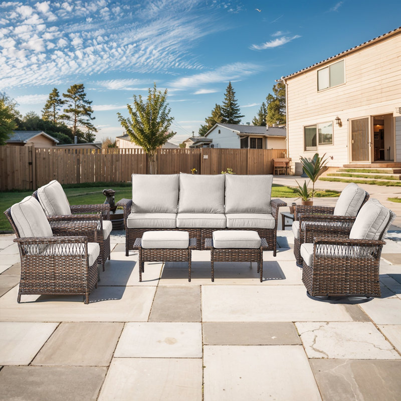 Tapash 9 - Person Patio Conversation Set with Cushions, Beige