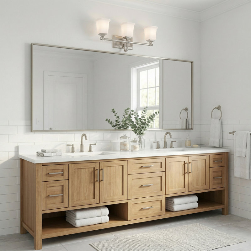Bima Dimmable Vanity Light, Brushed Nickel, Off White