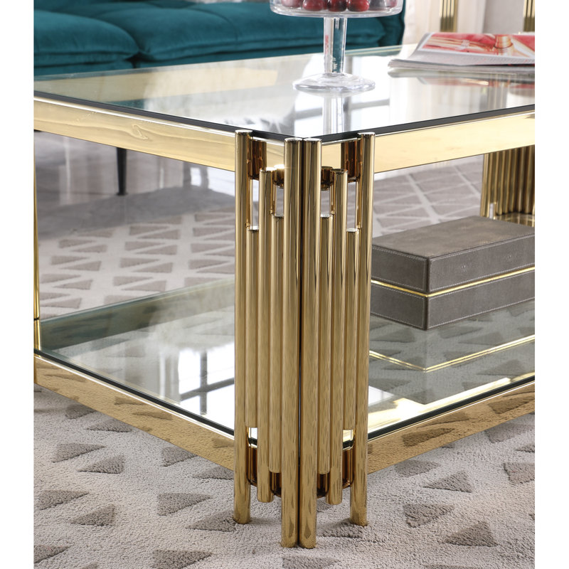 Table de bout carrée 20 po avec plateau en verre et structure en métal