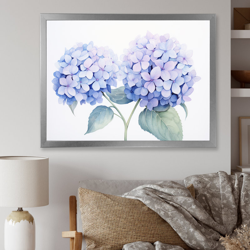 " Blue Hydrangea Farmhouse Still Life II ", Silver Single Picture Framed, 24" H x 32" W x 1" D
