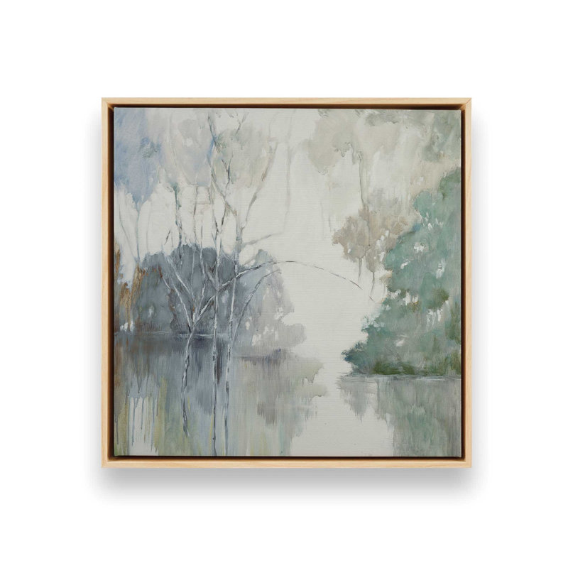 Impression de paysage aquatique tranquille,, H 12,75 po x l 12,75 po x P 1,75 po, Cadre américain en érable flottant, 1