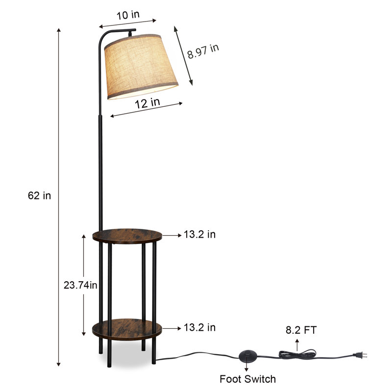62'' Tray Table Floor Lamp, Black/Rustic Brown