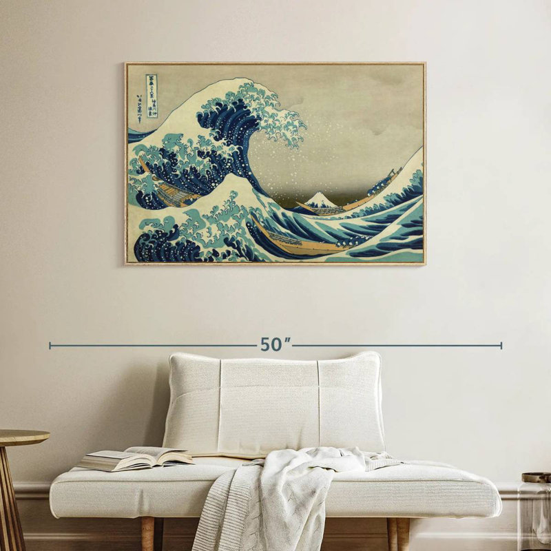 The  Wave Off Kanagawa, 40" X 27", Floating Frame Natural Wood
