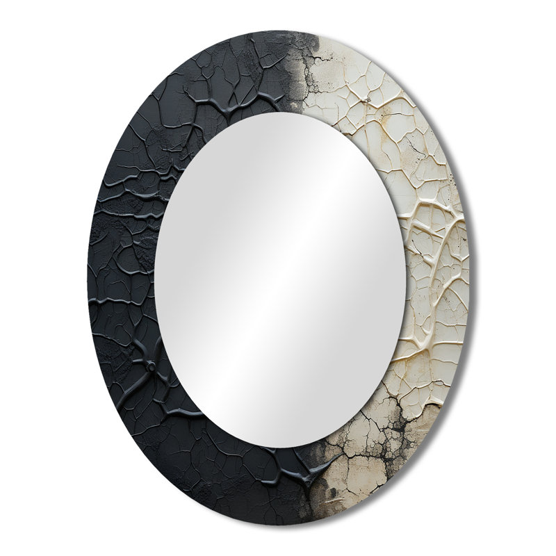 Miroir mural ovale blanc et noir, H 43 po x l 33 po