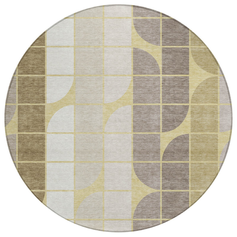 Machine Washable Indoor/Outdoor Lockway ACN2418 Mid-Century Modern Rug, Round 8'