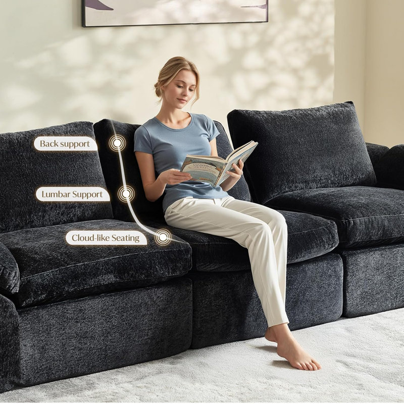 108" Cloud U-Shape Sectional Sofa - Deep Seat Boneless Upholstered, Modern Modular With Pillows Included, Living Room & Apartment No Assembly​