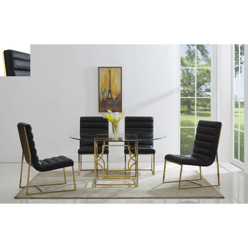 Mia Round Glass Pedestal Dining Table , Gold, 30" H x 54" L x 54" W
