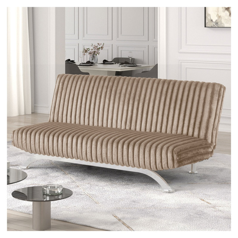 Canapé-lit futon contemporain avec structure en bois d'ingénierie et pieds en métal, Beige