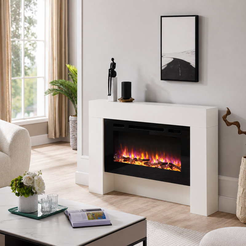 CARMAUX FLAMME Electric Fireplace, 30cm H x 156cm W x 32.5cm D, White