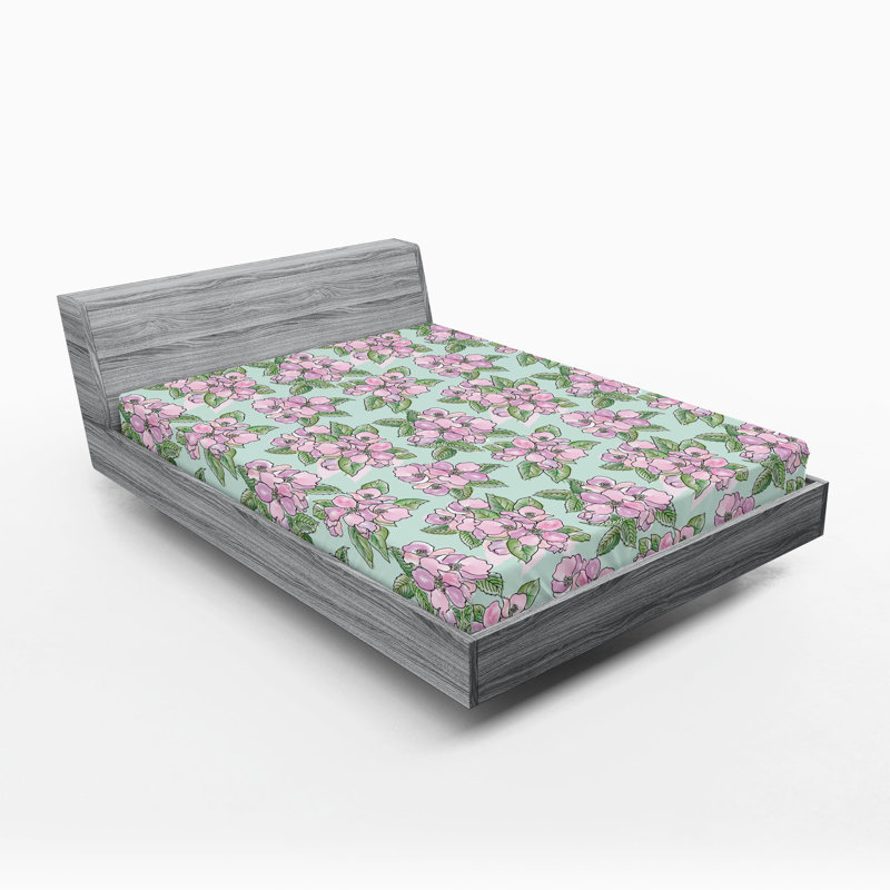 Drap-housse Ambesonne, Drap-housse très grand californien, Fuchsia pâle / motif floral vert fougère