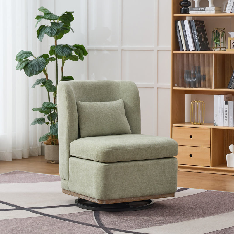 Fauteuil de chambre rembourré pivotant, Chenille vert pâle
