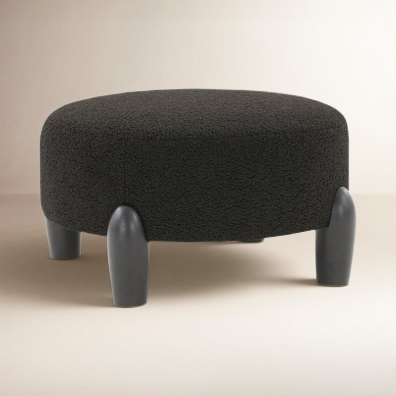 Repose-pieds rond scandinave Geddes, Sherpa noir, Noir, noir, noir, noir