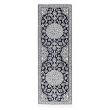 Navy Blue Fine Hand Knotted Persian Silk & wool Nain 2'X 6'5"