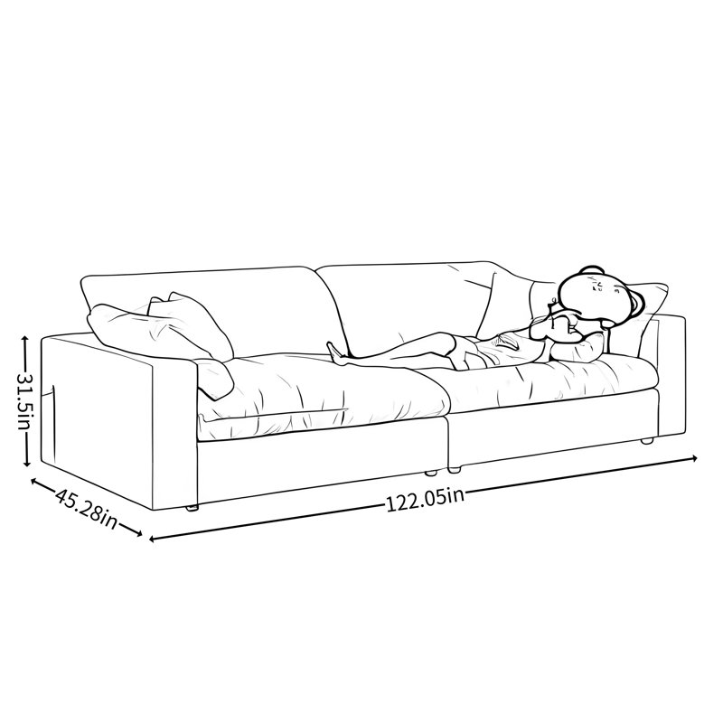Simple straight row living room sofa, 31.5" H x 122.05" W x 45.28" D
