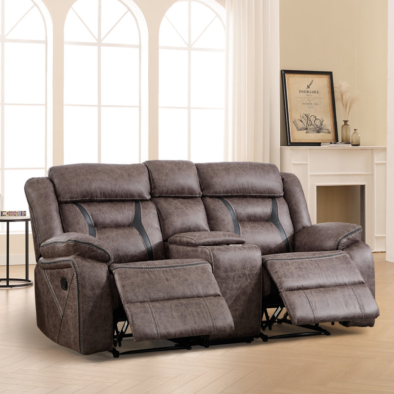 Causeuse inclinable manuelle à coussins multiples avec console Chelliah Fordwich, Gris
