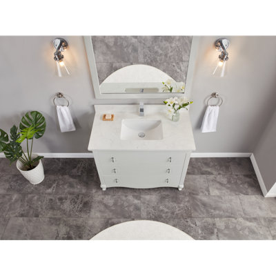 42" Solid Wood Bathroom Vanity with 1" Engineered Marble Top, Single Sink